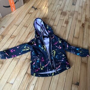Kids Black Spring Lined Rain Jacket w/Colorful Splatter Design!  Size XS (4-5T)